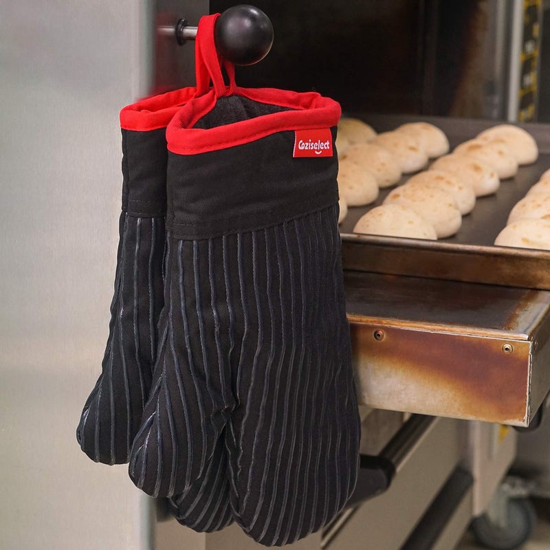 Coziselect Oven Mitts and Pot Holders Set, Cooking Mitts, Heat Resistant Cooking Mitts and Pot Holders, Silicon Oven Gloves Set for Kitchen, Pure Cotton and Terrycloth Lining, Black, 4 Pcs Set - Image 5